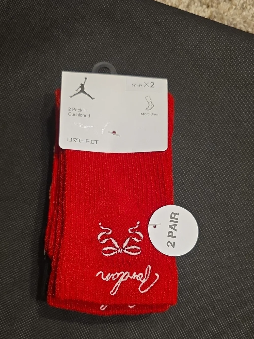 Nike Jordan Cushioned Crew Socks with Red & Black Embroidery - 2 Pack